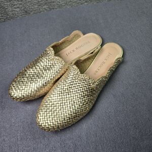 Jack Rogers Gold Woven Mule Flat 8.5 Metallic Slip On Resort Shoe Comfortable